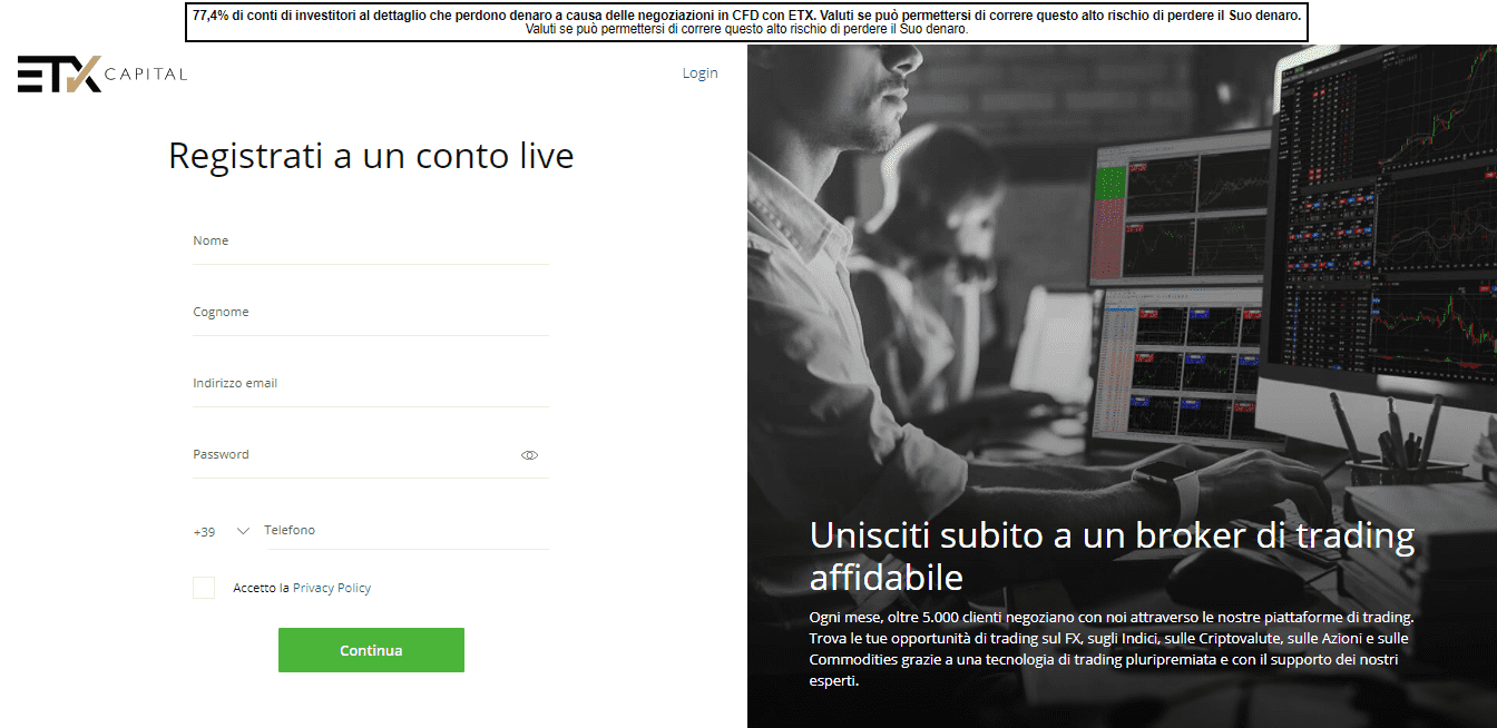 Registrazione a ETX Capital Registrazione a ETX Capital